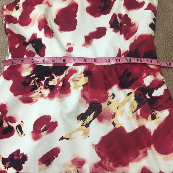 Ann Taylor White w/Deep Blush Florals Sleeveless A-Line Dress Woman’s Size 4 - Picture 5 of 11